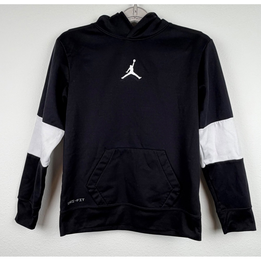 Jordan Hoodie Boys Large Black White Excellent Dri-FIT Jumpman Pullover